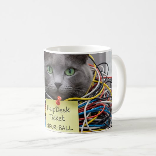 Fur-Ball, IT / Help Desk Mug, Office Fun Cats コーヒーマグカップ (正面右)