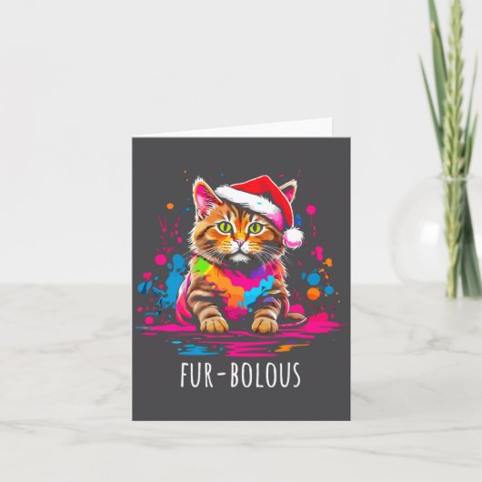 Fur-bulous Cute Cat Christmas Party Holiday Kitten カード (正面)