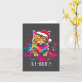 Fur-bulous Cute Cat Christmas Party Holiday Kitten カード (黄色い花)