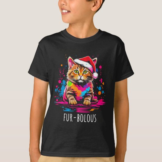 Fur-bulous Cute Cat Christmas Party Holiday Kitten Tシャツ (正面)