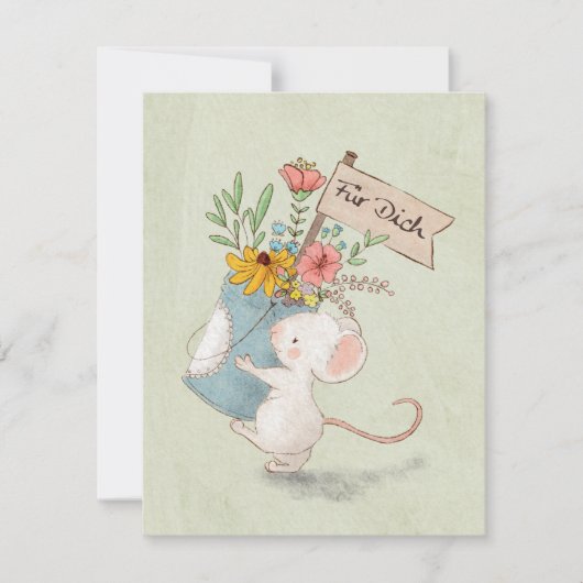 für dich Maus mit Blumenstrauß ノートカード (正面)