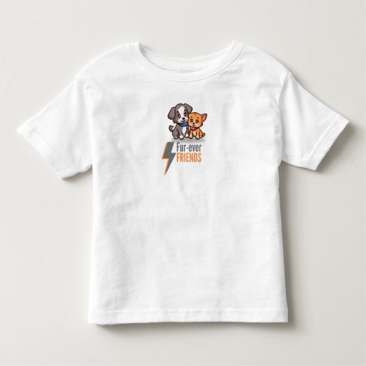 Fur-ever Friends - かわいい犬と猫のベストフレンドTシャツ トドラーTシャツ (正面)