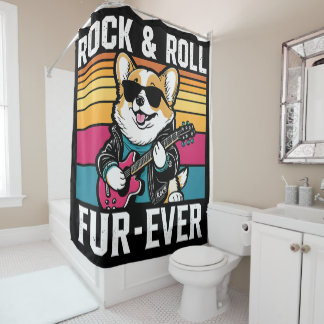 Fur-Ever Rock & Roll With A Rockin Corgi シャワーカーテン