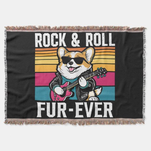 Fur-Ever Rock & Roll With A Rockin Corgi スローブランケット (正面)