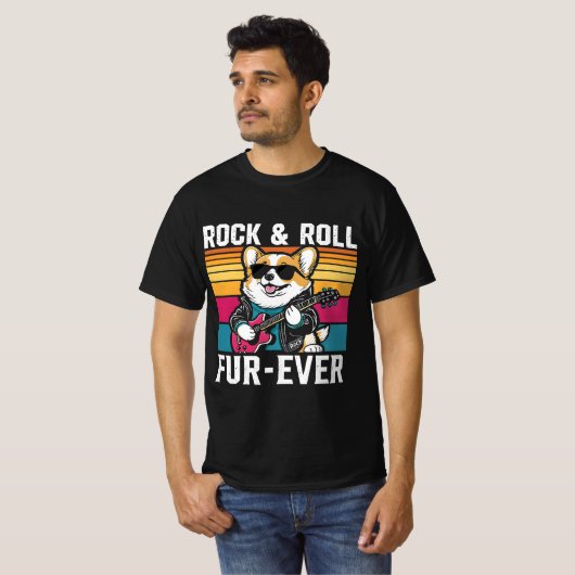 Fur-Ever Rock & Roll With A Rockin Corgi Tシャツ (正面フル)