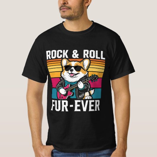 Fur-Ever Rock & Roll With A Rockin Corgi Tシャツ (正面)