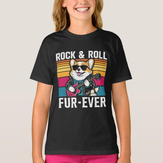 Fur-Ever Rock & Roll With A Rockin Corgi Tシャツ (正面)