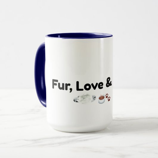 Fur Love & Coffee 面白い犬と猫好きマグカップ マグカップ (正面左)