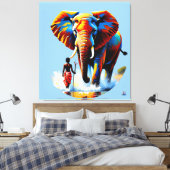 Furchtloser Junge trifft Elefantenbullen キャンバスプリント (インサイチュ (寝室))