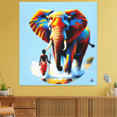 Furchtloser Junge trifft Elefantenbullen キャンバスプリント (インサイチュ (リビング))