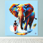 Furchtloser Junge trifft Elefantenbullen キャンバスプリント (インサイチュ (ウッドフロア))