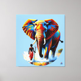 Furchtloser Junge trifft Elefantenbullen キャンバスプリント