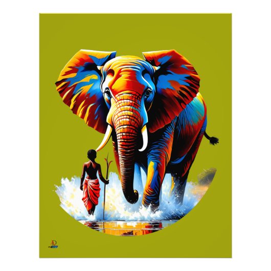 Furchtloser Junge trifft Elefantenbullen フォトプリント (正面)