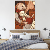 Furet lisant un libre à un jeune furet キャンバスプリント (インサイチュ (寝室))