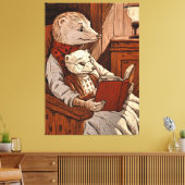 Furet lisant un libre à un jeune furet キャンバスプリント (インサイチュ (リビング))