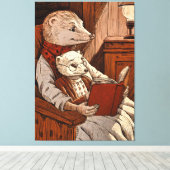 Furet lisant un libre à un jeune furet キャンバスプリント (インサイチュ (ウッドフロア))