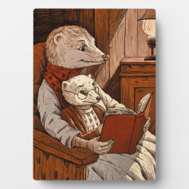 Furet lisant un livre à un autre furet フォトプラーク