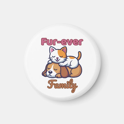 Furever Family Heartwarming Cat & Dog Illustration マグネット (正面)