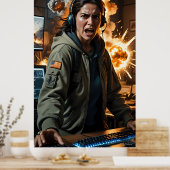 Furious Gamer Explosion Scene Photo Print ポスター (キッチン)