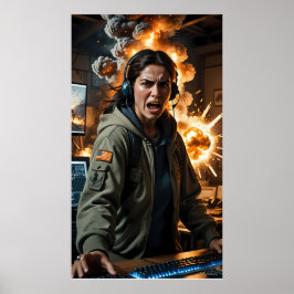 Furious Gamer Explosion Scene Photo Print ポスター
