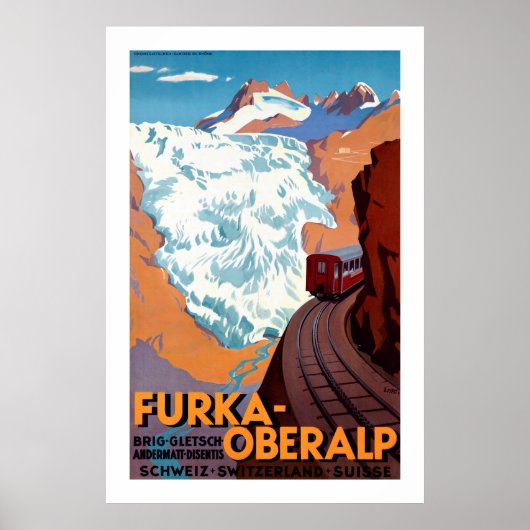 Furka Oberalpスイス鉄道ヴィンテージポスター ポスター (正面)