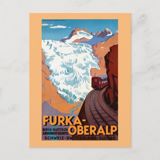 Furka Oberalpスイス鉄道ヴィンテージポスター ポストカード (正面)