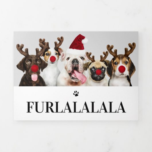 Furlalalala Dogをテーマにした写真のパーソナライズされたクリスマス 三つ折りクリスマスカード (カバー)