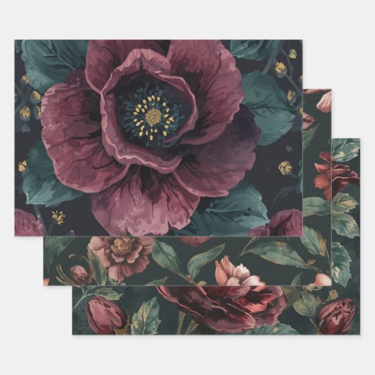 Furniture DIY Dark Botanical Gift Wrap Rustic Goth ラッピングペーパーシート (セット)