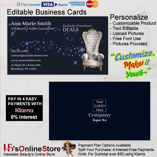 Furniture Sales Sparkle Chair Black Business Card 名刺