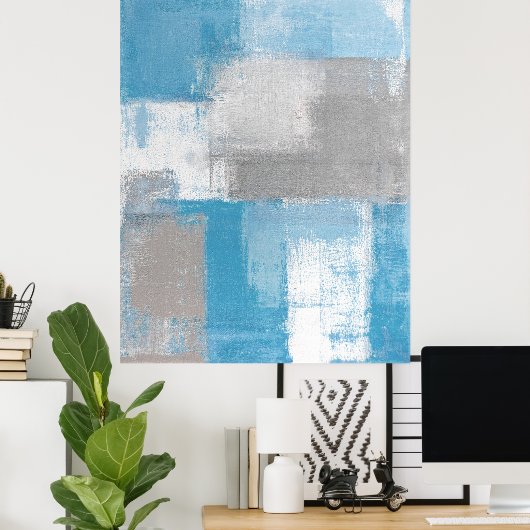 'Furry'グレーとティール(緑がかった色)抽象芸術アートポスタープリント ポスター (ホームオフィス)