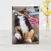 Furry おもしろい Cat Happy Mother's Day カード (黄色い花)