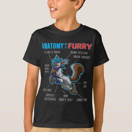 Furry – 毛皮の解剖学 – 漫画の狼 tシャツ (正面)