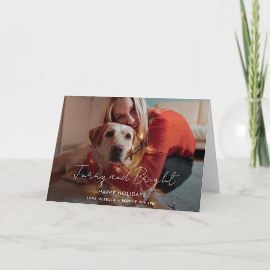 Furry and Bright Handwritten Photo Christmas シーズンカード (正面)