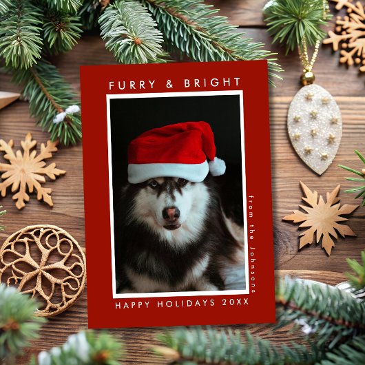 Furry and Bright Paw Print Red Pet Photo Christmas シーズンカード