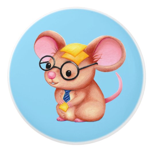 Furry Cheese Man Business Mouse Tie Glasses Nerdy セラミックノブ (正面)