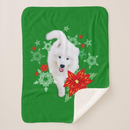 Furry Christmas Dog Samoyed personalized シェルパブランケット (正面)