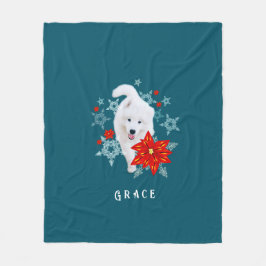 Furry Christmas Dog Samoyed personalized フリースブランケット