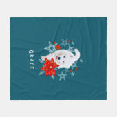 Furry Christmas Dog Samoyed personalized フリースブランケット (正面(横))