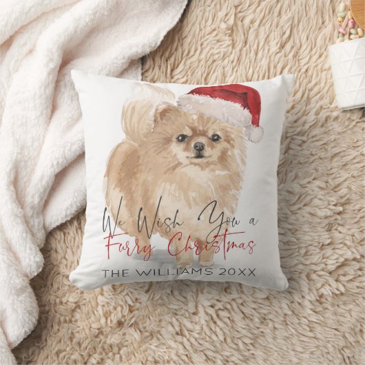 FURRY CHRISTMAS Santa Dog Monogram クッション (ブランケット)