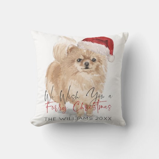 FURRY CHRISTMAS Santa Dog Monogram クッション (正面)