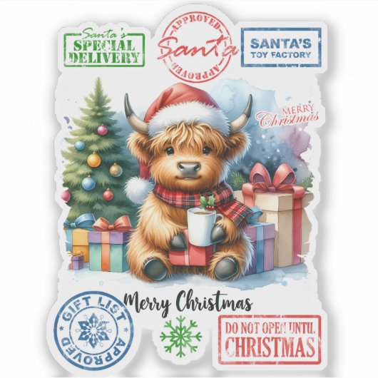 Furry Friend Sips Cocoa by Tree シール (正面)