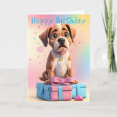 Furry Friends ボクサー子犬とギフト 誕生日 カード (正面)