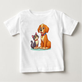 Furry Friends Forever：犬と猫が一緒 ベビーTシャツ