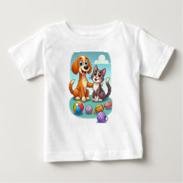 Furry Friends Forever：犬と猫が一緒 ベビーTシャツ