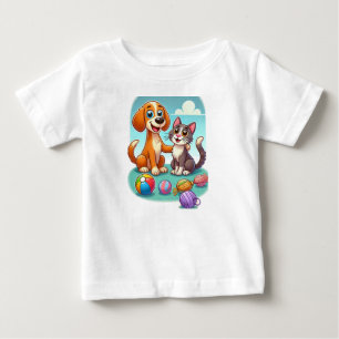 Furry Friends Forever:犬と猫が一緒 ベビーTシャツ