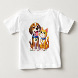 Furry Friends Forever：犬と猫が一緒 ベビーTシャツ
