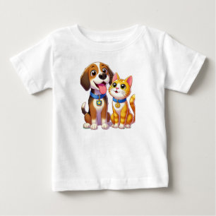 Furry Friends Forever:犬と猫が一緒 ベビーTシャツ