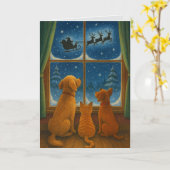 Furry Friends Looking at Santa Custom Christmas カード (黄色い花)
