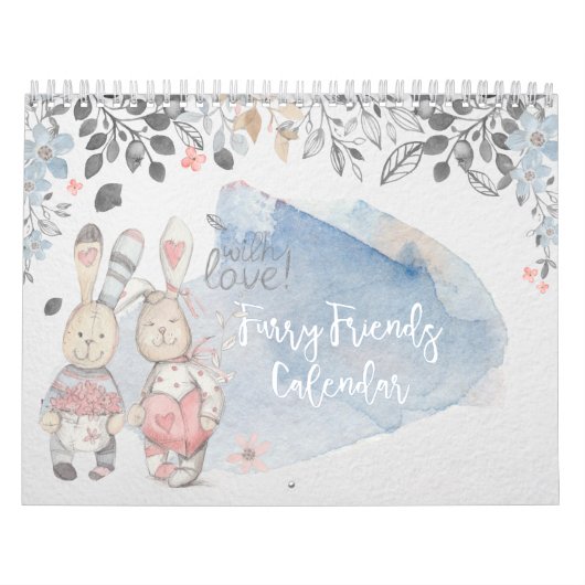 Furry Friends Watercolor Rabbit Calendar カレンダー (カバー)