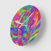 Furry Rainbow Colored Flower ラウンド壁時計 (傾斜)